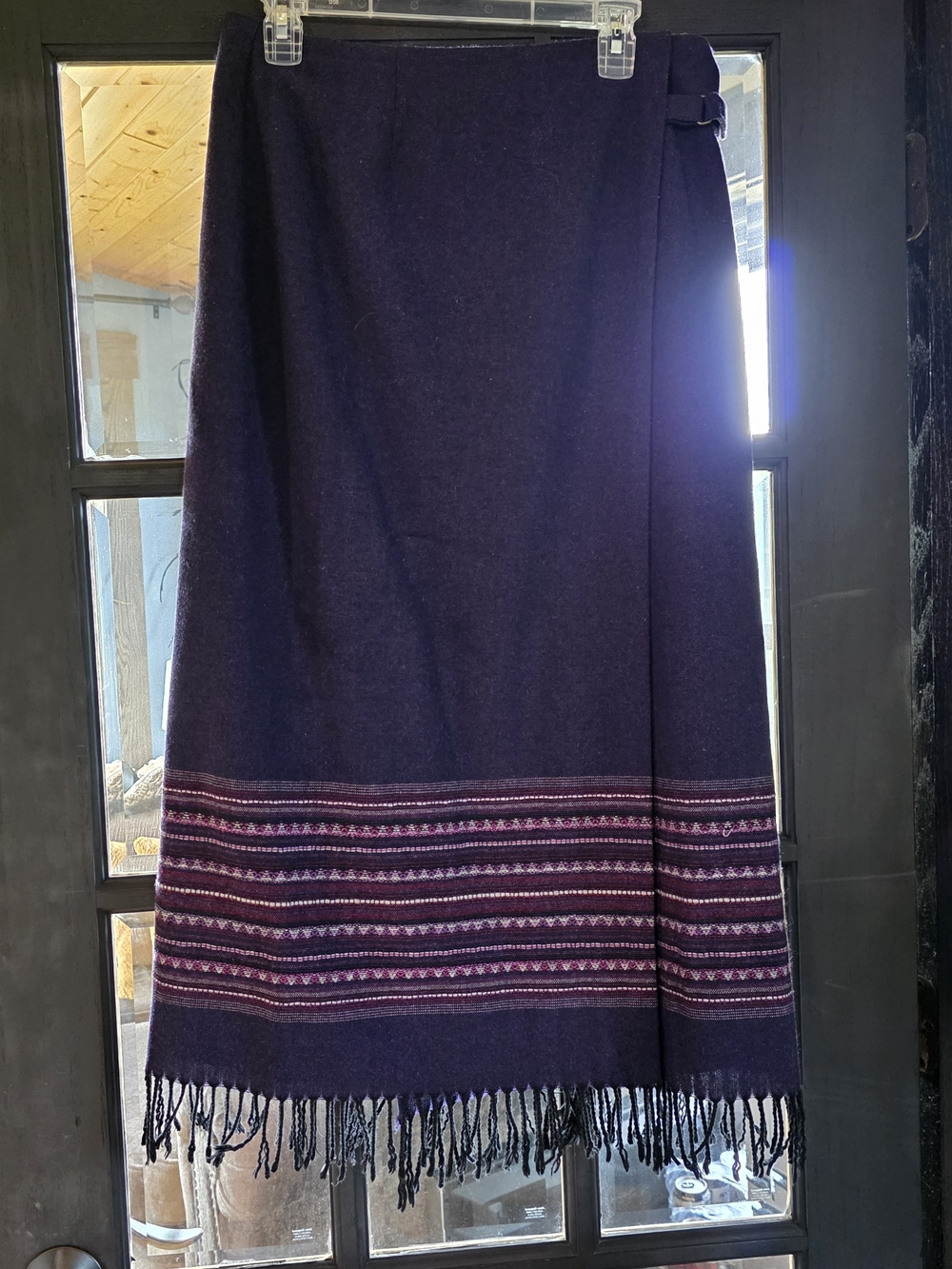 Worthington Dark Purple Fringe Wrap Skirt with Patterned Hem